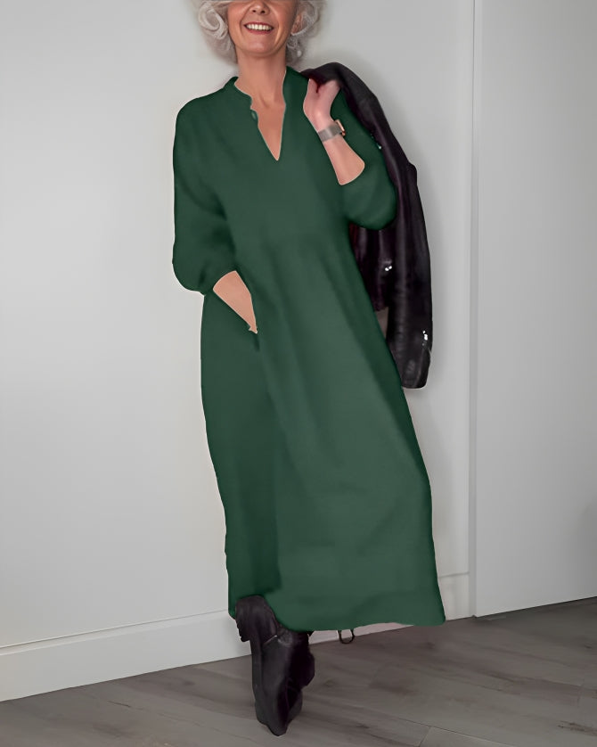 Amanda | Langes, figurbetontes Kleid mit V-Ausschnitt