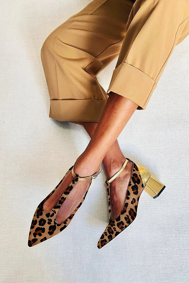 Elegante Print-Leder PU Stiefeletten mit Klobigen Schnallenabsätzen