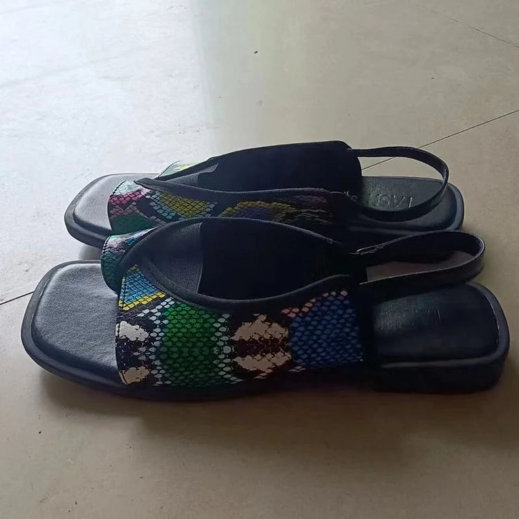Leopardenmuster Slingback-Patchwork-Sandalen mit quadratischer Zehenpartie