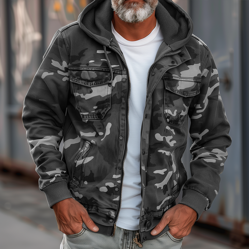Fabian | Herren Camouflage Cargo-Jacke mit Kapuze und vielseitigem Taschen-Design