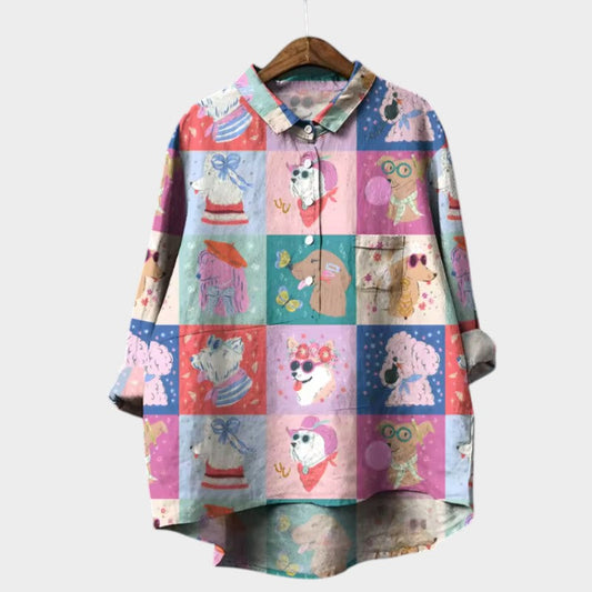 Evi | Verspielt bedruckte Bluse mit Hundemotiven