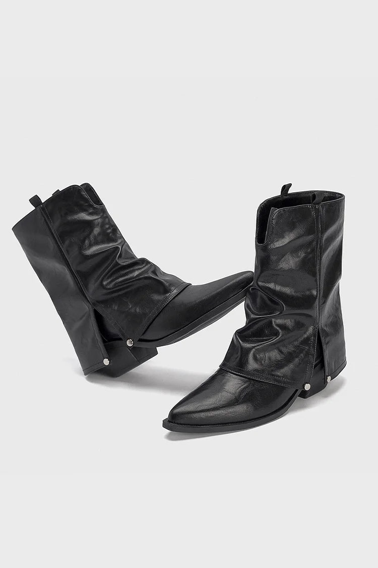 Einfarbige Stiefel mit mittlerer Schafthöhe, spitzem Zehenbereich, Ausschnitt und klobigem Absatz