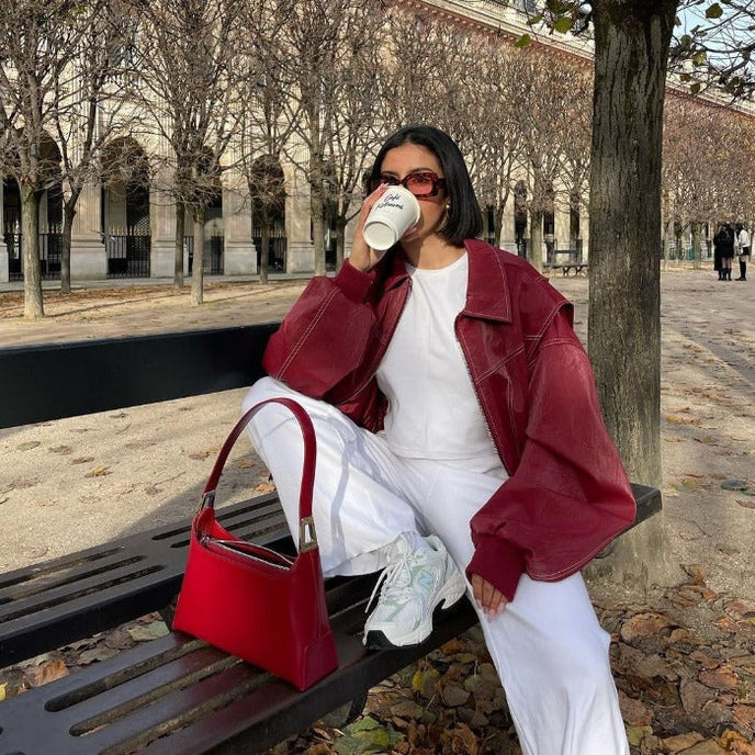 Bruna | Oversized Leder Bomberjacke