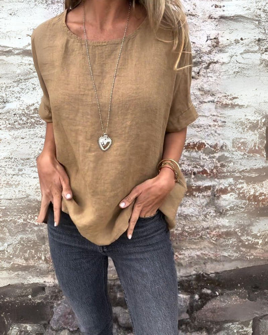 Baua | Komfortables Rundhals-T-Shirt aus Baumwolle und Leinen