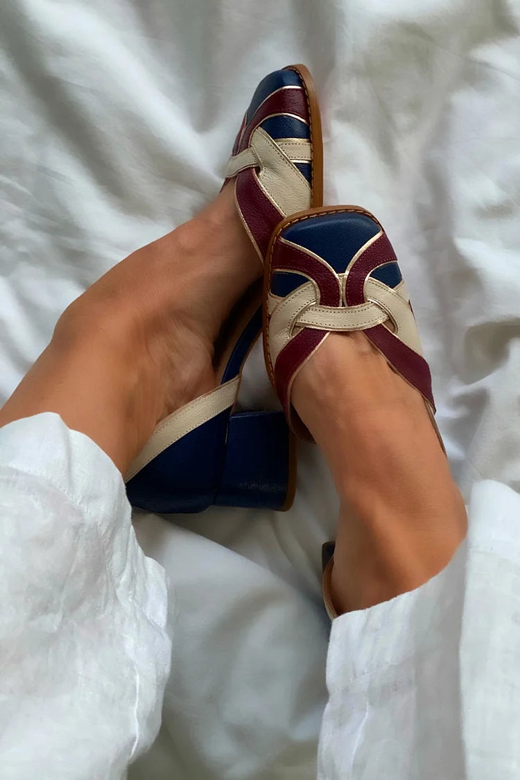 Gewebte Colorblock-Slipper mit quadratischer Zehenpartie und stilvollen, klobigen Absätzen
