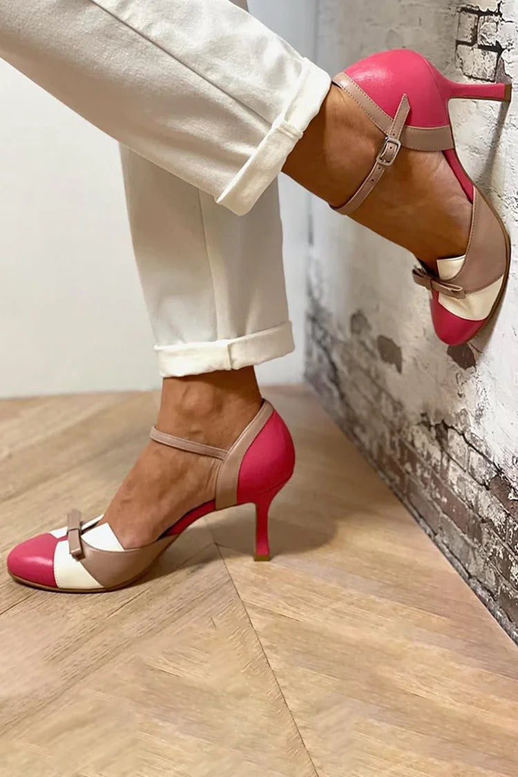 Fuchsia Farbblock Stiletto Pumps mit Rundem Zehen-Design
