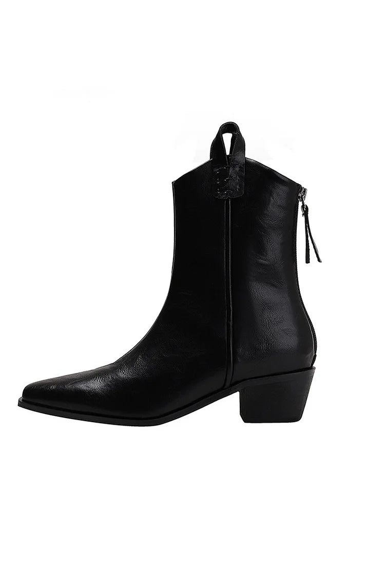 Einfarbige Patchwork-Stiefel mit spitzem Zehenbereich und mittelhohem Schaft
