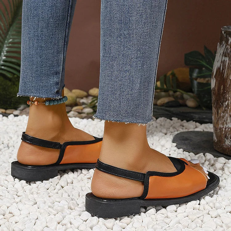 Leopardenmuster Slingback-Patchwork-Sandalen mit quadratischer Zehenpartie