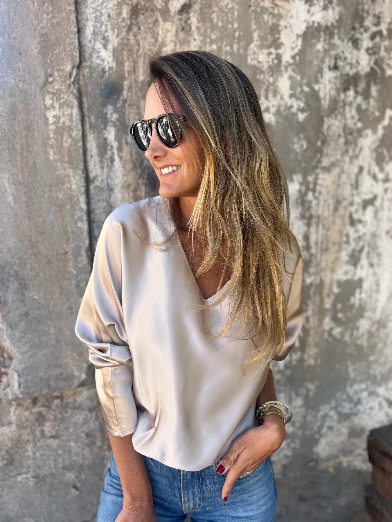 Gerda | Satinbluse mit flexiblem Bund