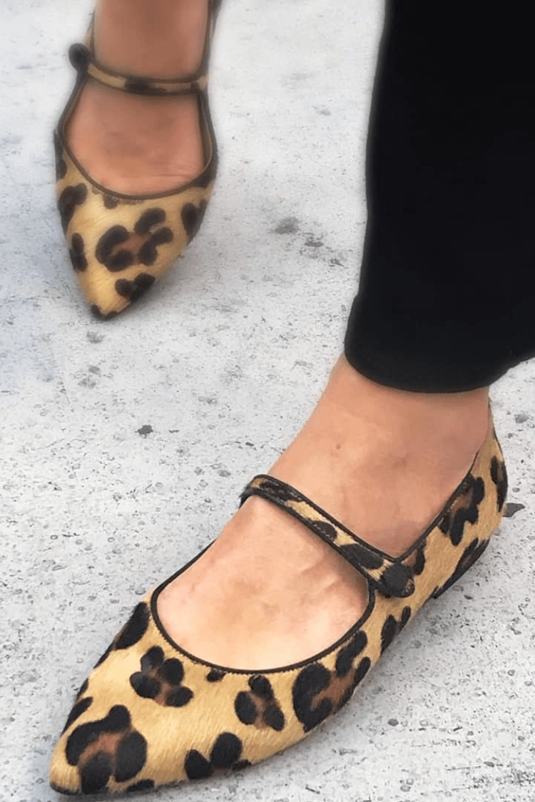 Leopardenmuster Wildlederimitat Ballerinas mit Knöchelriemen