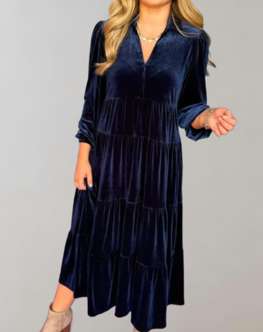 Louiza | V-Neck Flowing Velvet Dress