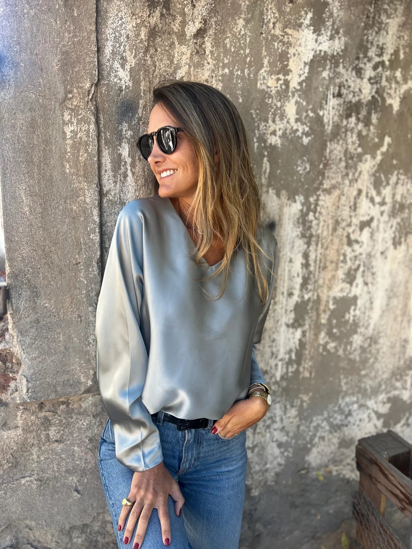 Gerda | Satinbluse mit flexiblem Bund