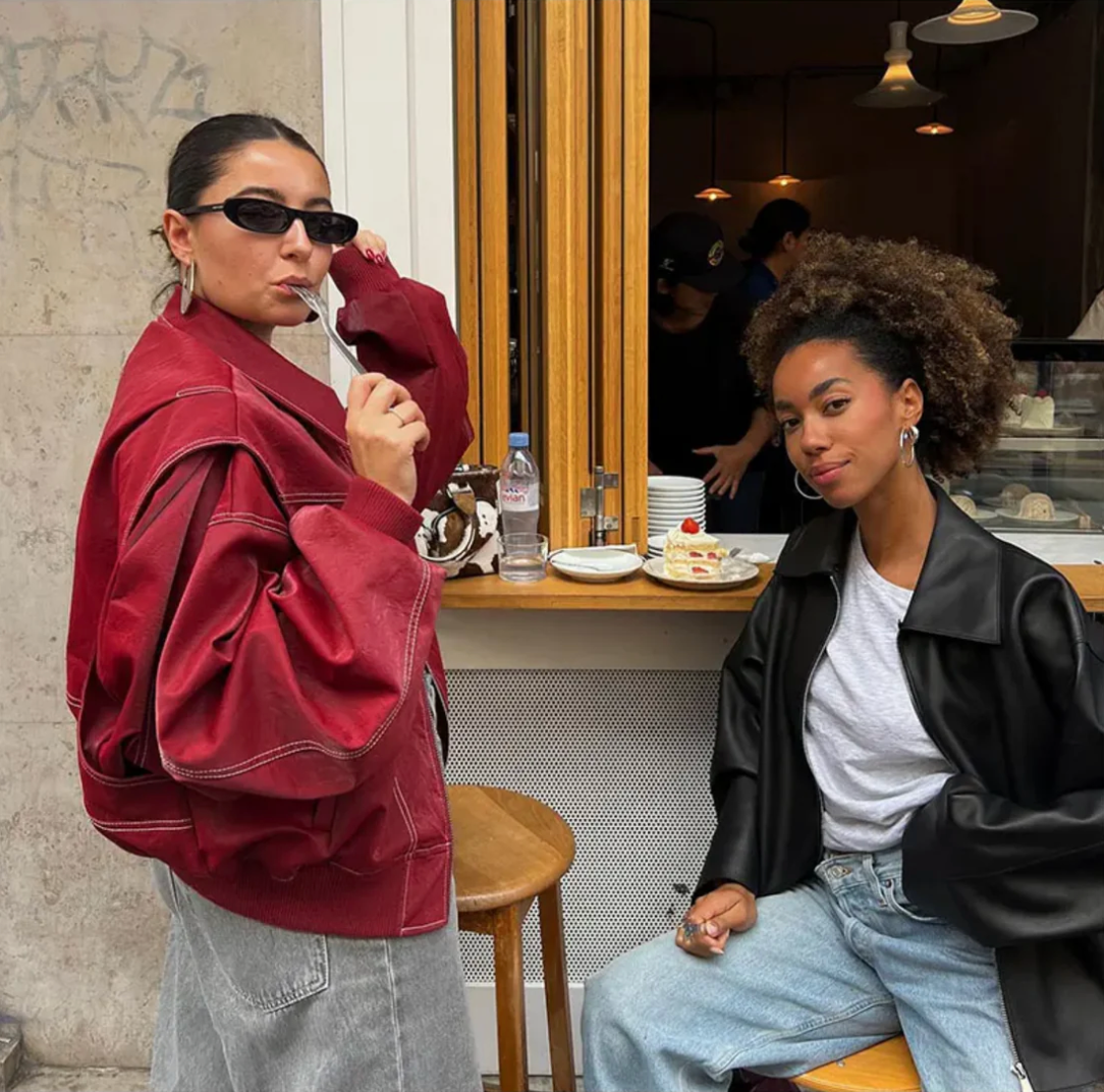 Bruna | Oversized Leder Bomberjacke