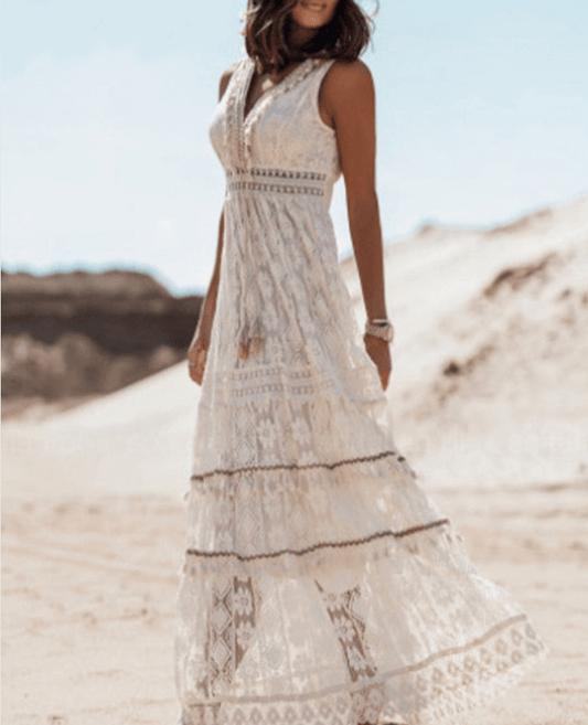 Amelie | Boho-Midikleid mit lässiger Passform und eleganten Akzenten