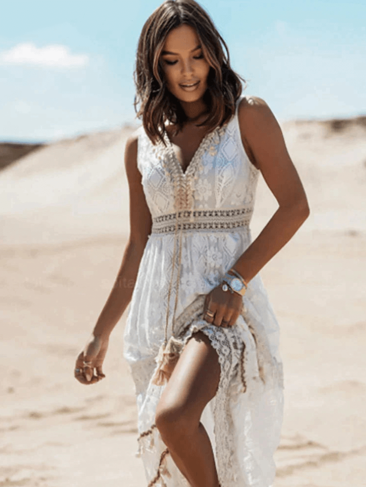 Amelie | Boho-Midikleid mit lässiger Passform und eleganten Akzenten
