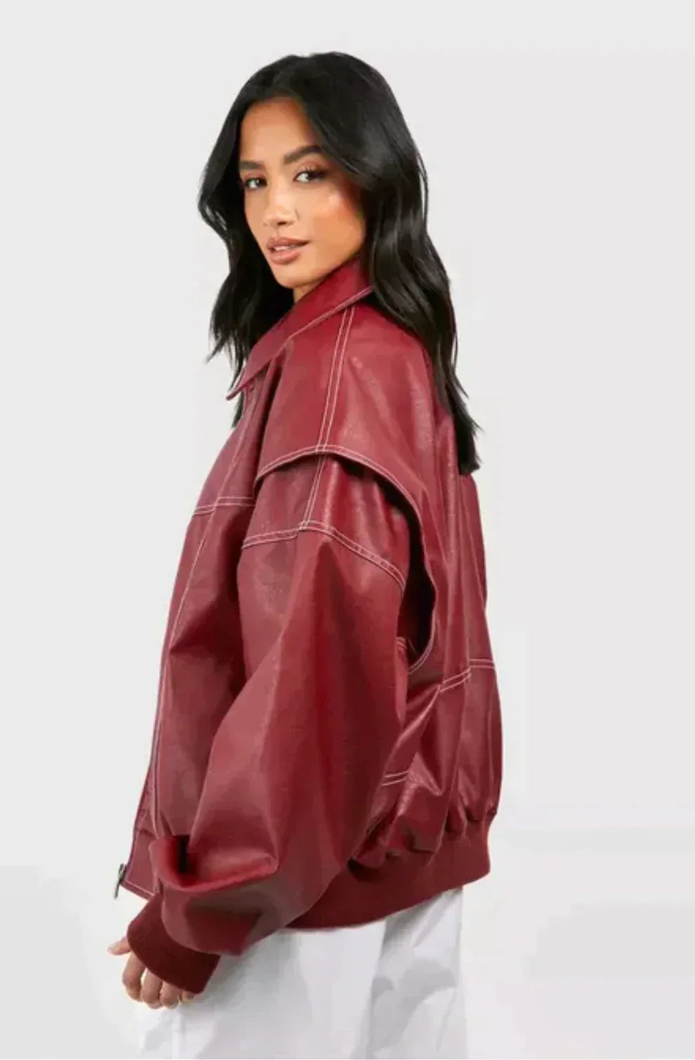 Bruna | Oversized Leder Bomberjacke