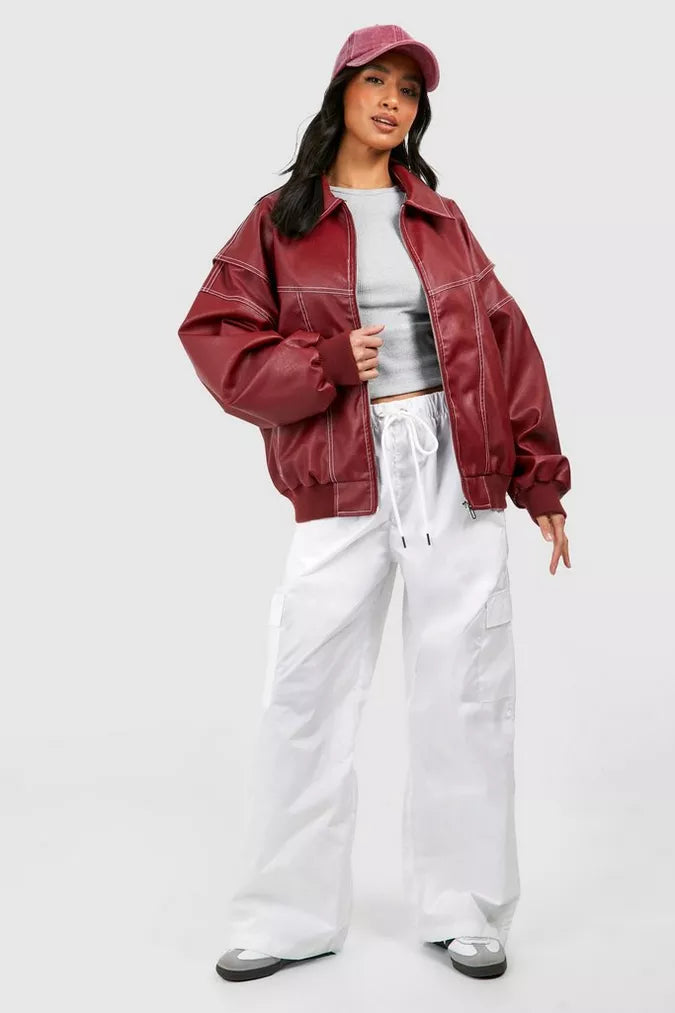 Bruna | Oversized Leder Bomberjacke