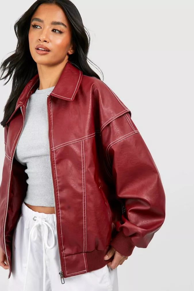 Bruna | Oversized Leder Bomberjacke