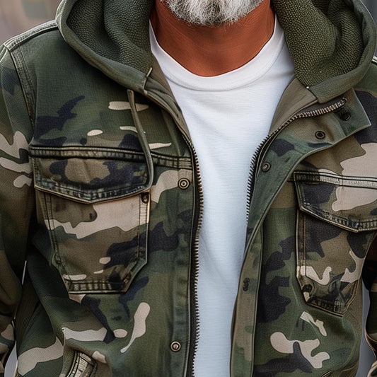 Fabian | Herren Camouflage Cargo-Jacke mit Kapuze und vielseitigem Taschen-Design