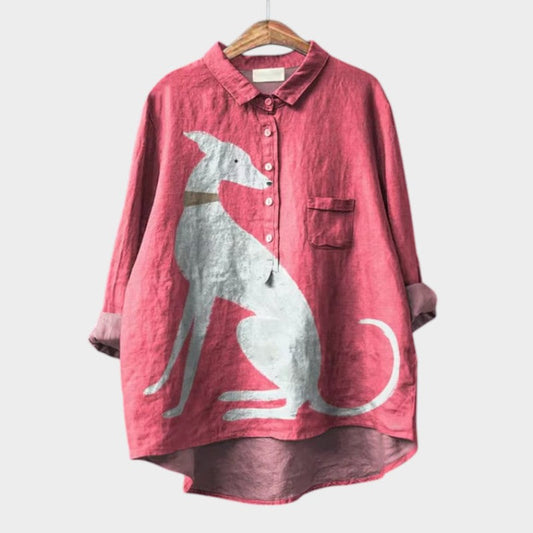 Wiebke | Luftige Oversize-Bluse mit Hundedesign