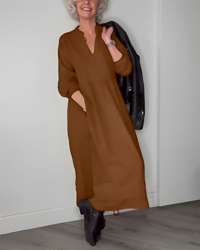 Amanda | Langes, figurbetontes Kleid mit V-Ausschnitt