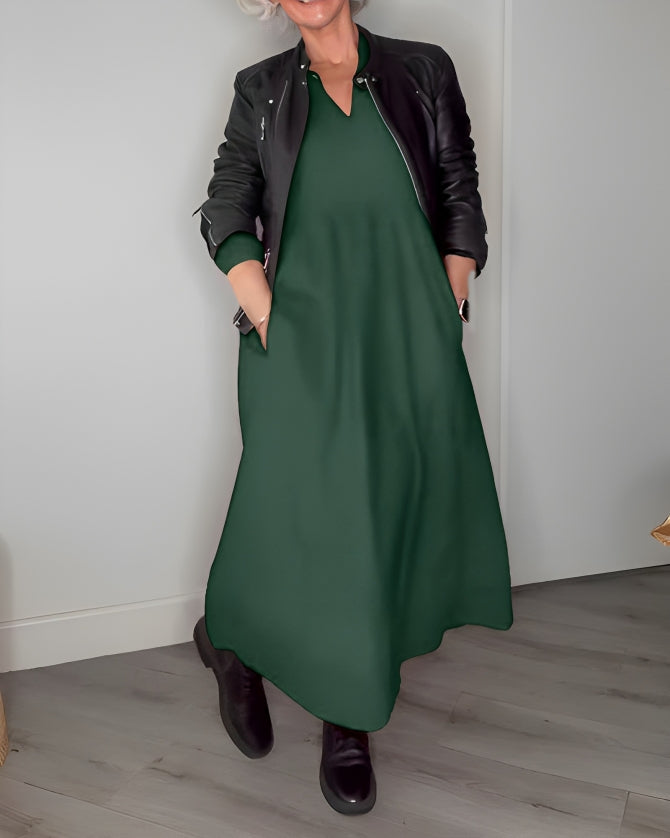 Amanda | Langes, figurbetontes Kleid mit V-Ausschnitt