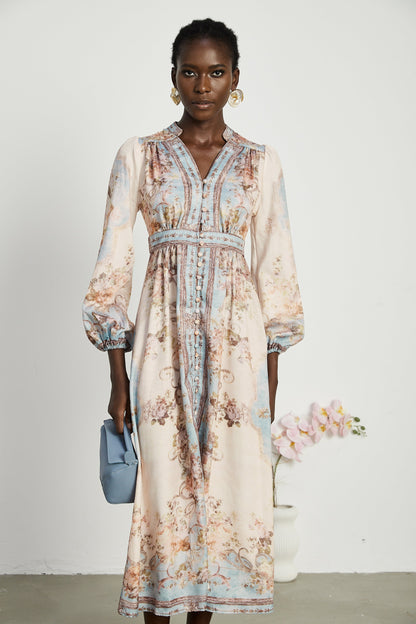 Sophie | Leichtes Midikleid mit floralem Muster und Faltendetails