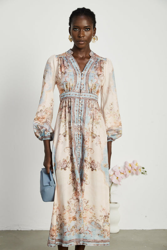 Sophie | Leichtes Midikleid mit floralem Muster und Faltendetails