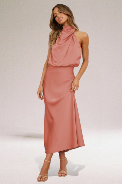 Flavia | Elegantes Satin-Kleid mit Halter-Design