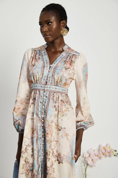 Sophie | Leichtes Midikleid mit floralem Muster und Faltendetails