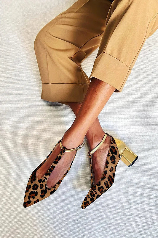 Elegante Print-Leder PU Stiefeletten mit Klobigen Schnallenabsätzen