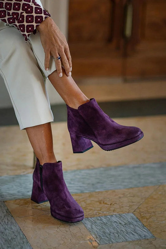 Lila Stiefel mit runder Spitze und einfarbigem Reißverschluss, klobiger Absatz [Vorbestellung]