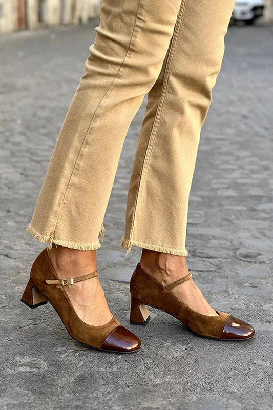 Braune Chunky Heels mit Riemchen und Schnalle am Spann