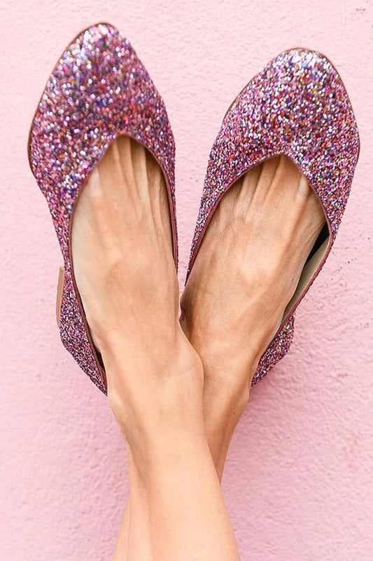 Glitzernde Lila Ballerinas mit spitzer Zehenpartie zum Hineinschlüpfen