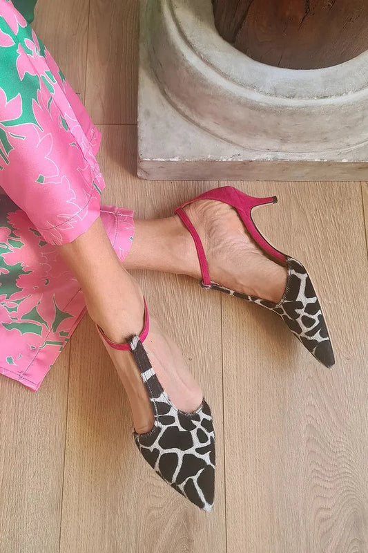 Tiermuster Farbblock Stiletto-Pumps mit unregelmäßigen Trägern und spitzen Zehen