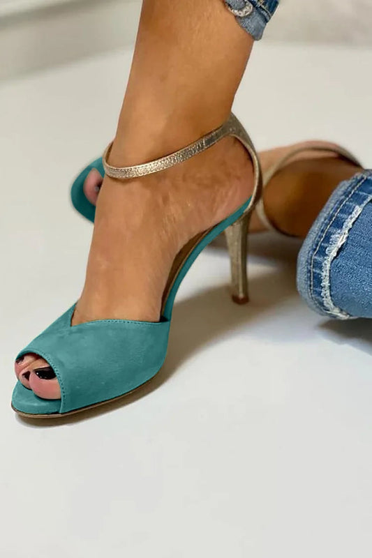 Funkelnde Peep-Toe-Stiletto-Absätze mit Knöchelriemen und Schnallenverschluss
