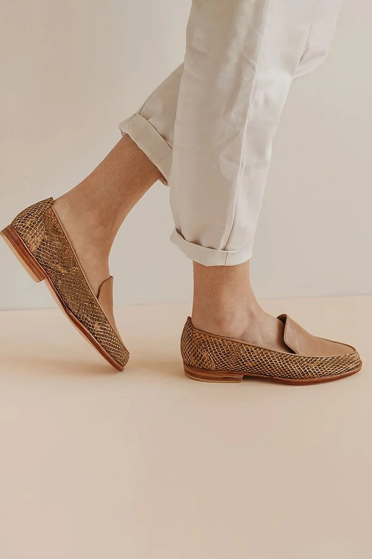 Runde Zehen Patchwork Schlangenprint Braune Loafer [Vorbestellung]