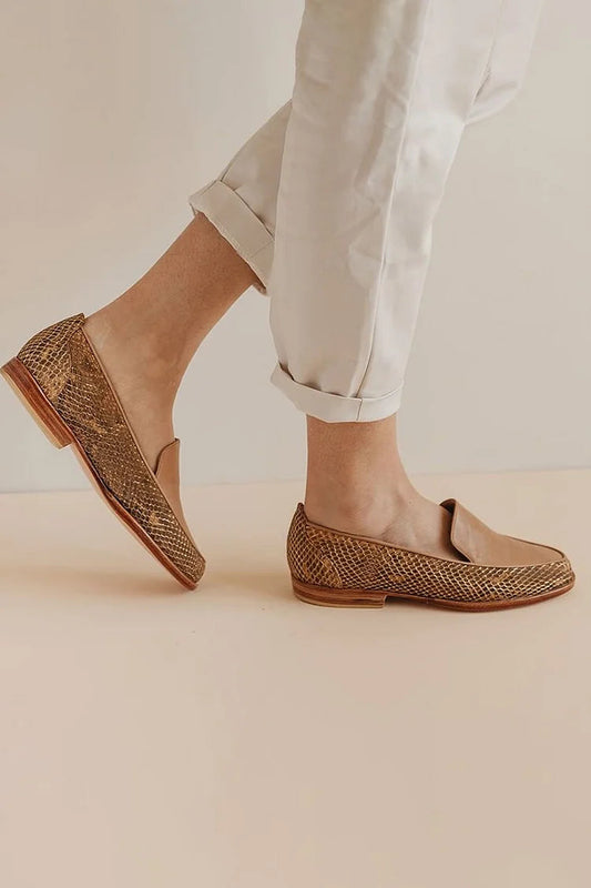 Runde Zehen Patchwork Schlangenprint Braune Loafer [Vorbestellung]