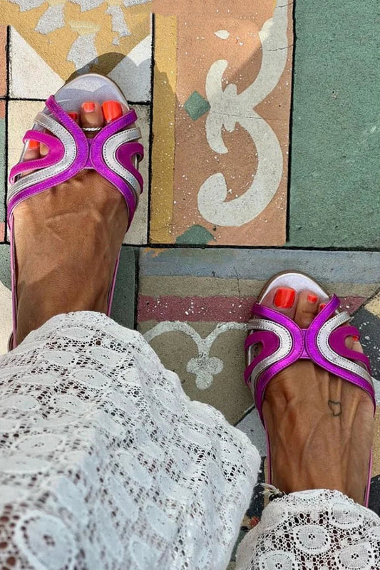 Farbblock-Patchwork Peep-Toe Sandalen in Lila