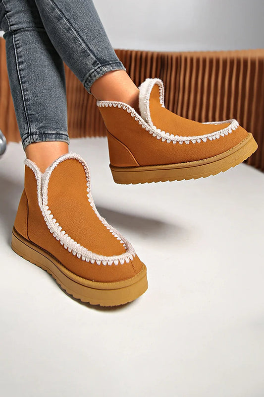 Bequeme, gehäkelte Patchwork-Schneestiefel mit runder Zehenform