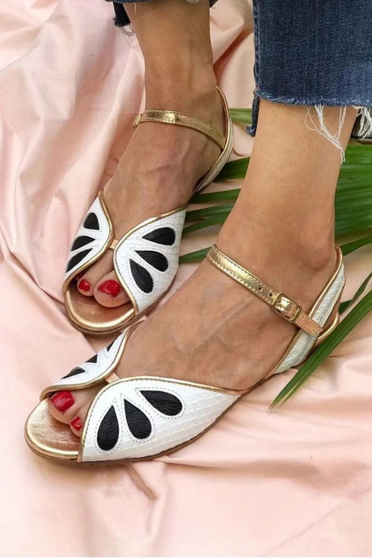 Kontrastierende Tropfenform Peep-Toe Sandalen mit Knöchelriemen in Weiß