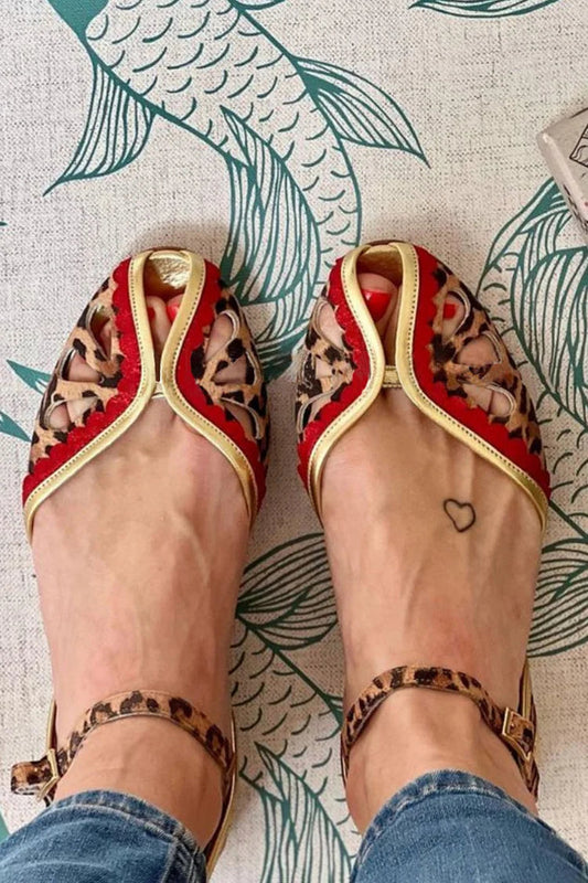 Leopardenmuster Sandalen in Braun mit Colorblock-Aussparung