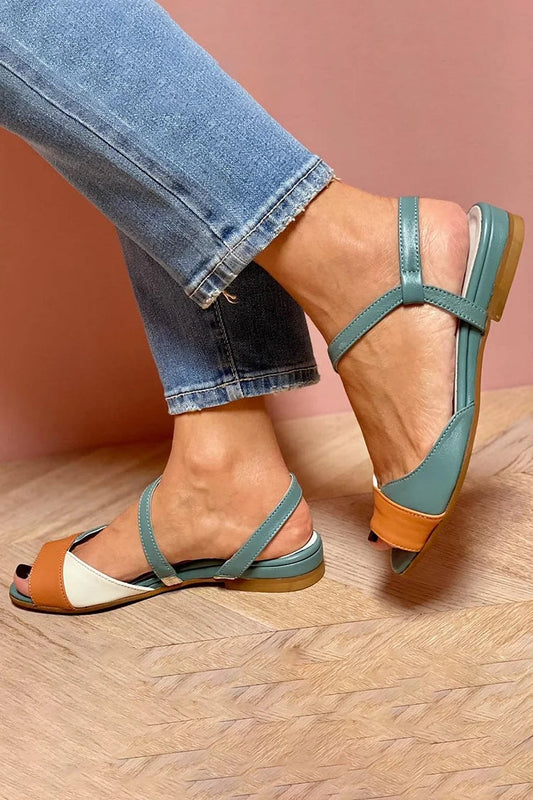 Gestepptes Peep-Toe-Sandaletten mit Farbblock-Slingback-Riemen