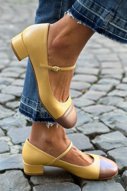 Gelbe Blockfarbene High Heels mit quadratischer Zehenpartie und Ristriemen