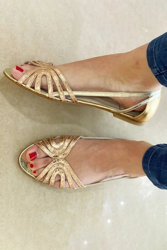 Goldene Metallic-Peep-Toe-Sandalen mit Aussparung