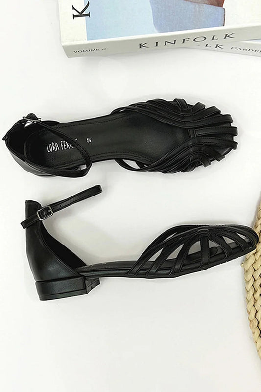 Stylische Einfarbige Sandalen mit Knöchelriemen und Hohler Schnalle