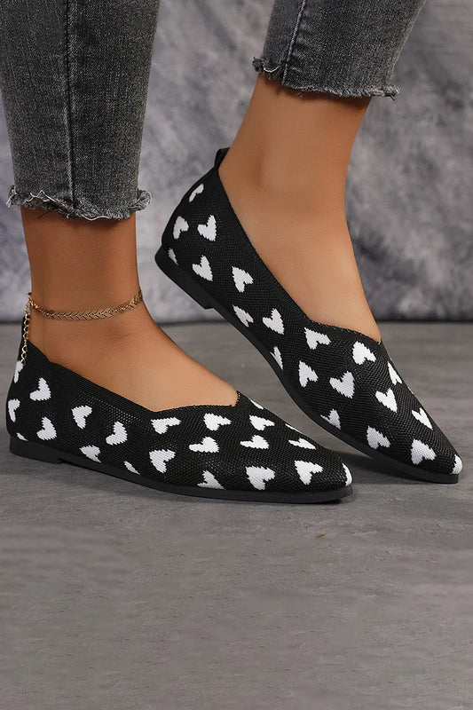 Muster Herz Colorblock Pointed Toe Slip-On Flats