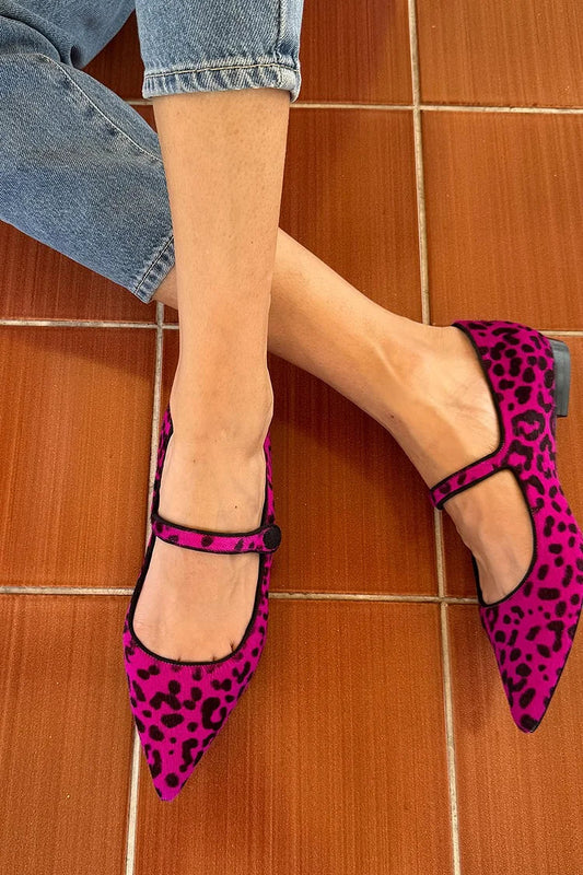 Fuchsia-Spitzenloafer mit Riemchen und Leopardenmuster-Schnalle [Vorbestellung]