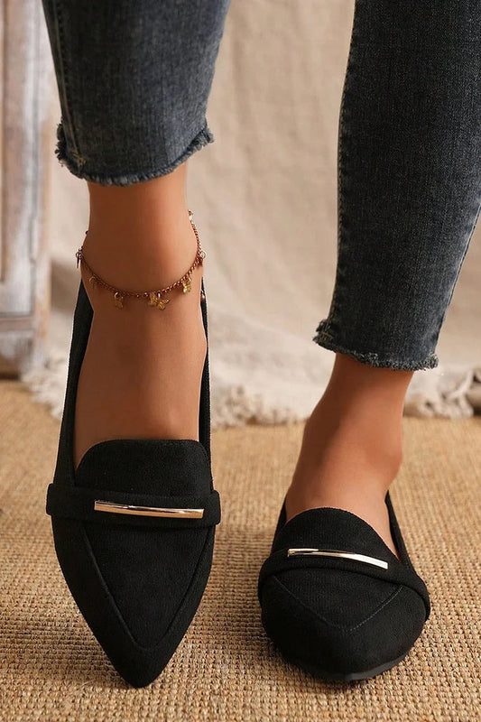 Legierte spitze dekorative Zehenschuhe – Einfarbige flache Slip-Ons mit niedrigem Schaft