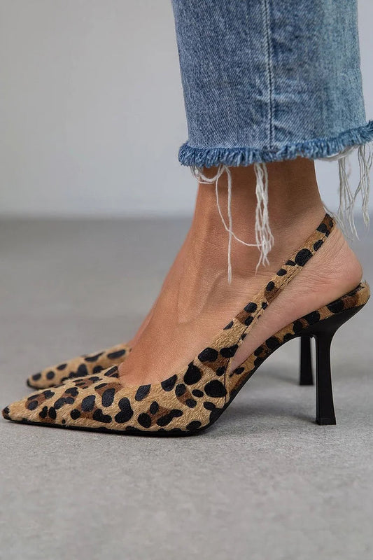Khaki Slingback-Stiletto mit spitz zulaufendem Design und Leopardenmuster